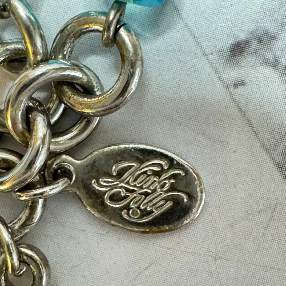 Kirks Folly Necklace I Remember You By Heart Silver Tone Locket Charms Blue Bead